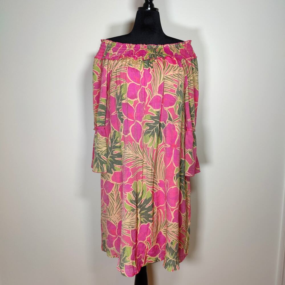 Off Shoulder Bell Sleeve Dress 2X Resort Vacation Boho Coastal - Picture 2 of 8